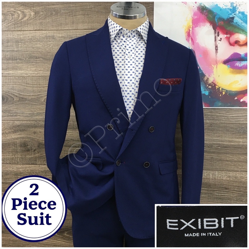 EXIBIT Mens Suit‎ 2 Piece Jacket PantS Blazer Sport Coat Size 38R Jersey Stretch